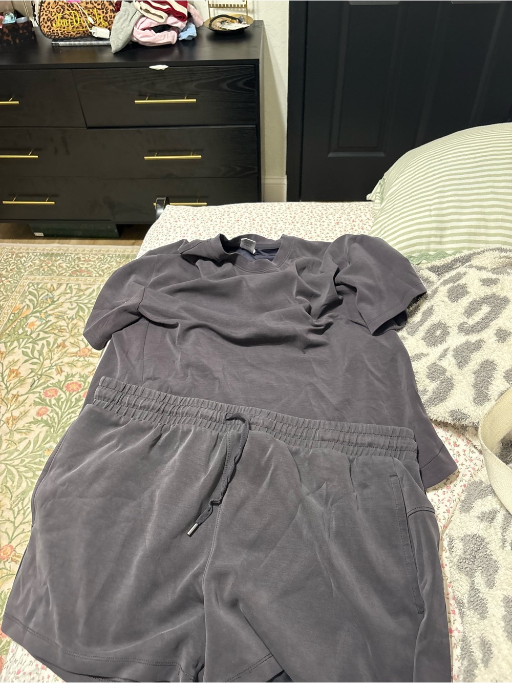 Charcoal Gray Two-Piece Loungewear Set - Tee & Drawstring Shorts